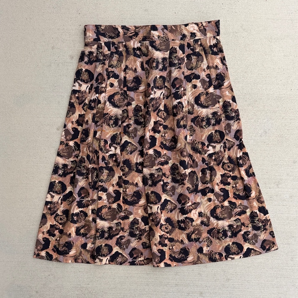 Vintage Women's Brown Animal Print A-Line Skirt